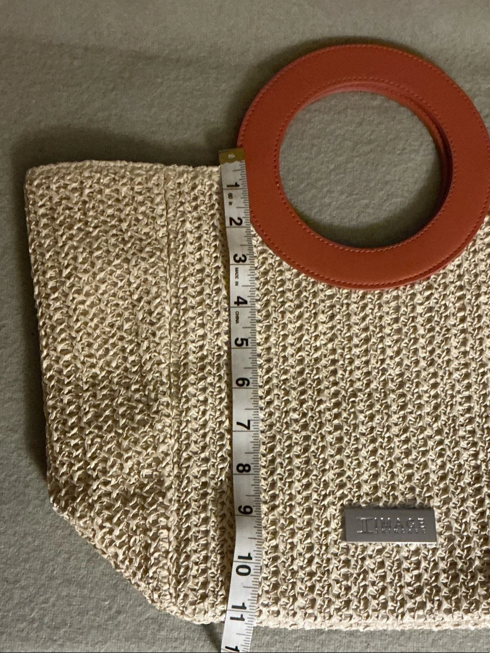 Woven Straw Tote with Orange Ring Handles
